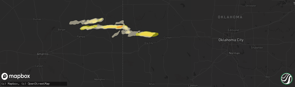 Hail map in Elk City, OK on June 5, 2025
