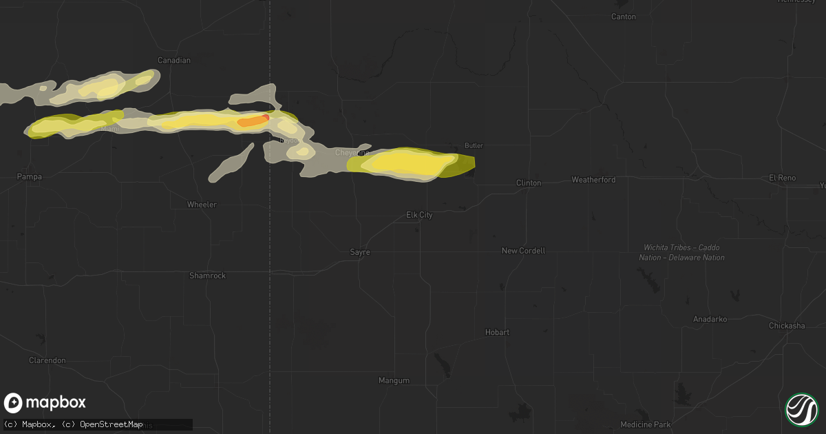 Hail map in Elk City, OK on June 5, 2025