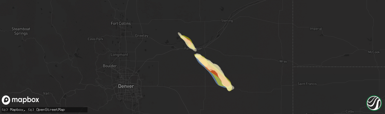 Hail map in Fort Morgan, CO on June 5, 2025
