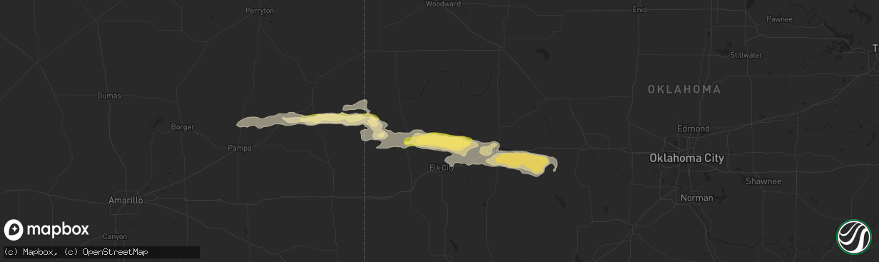 Hail map in Hammon, OK on June 5, 2025