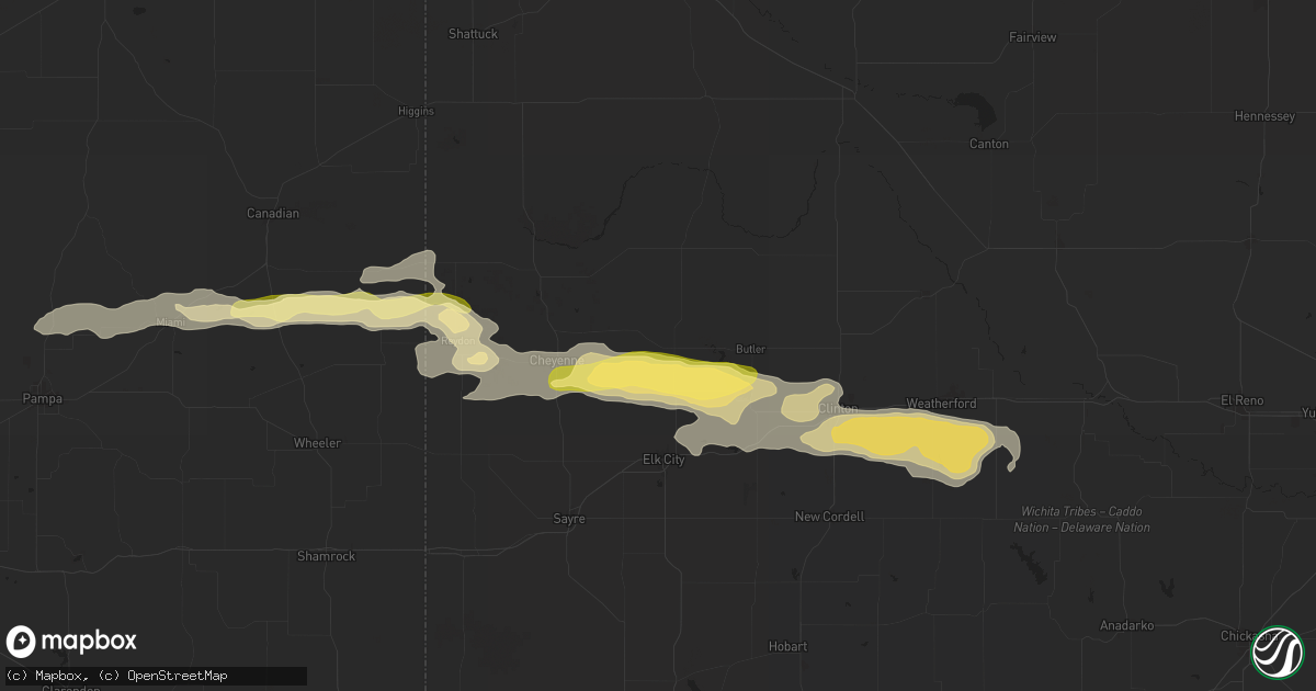 Hail map in Hammon, OK on June 5, 2025