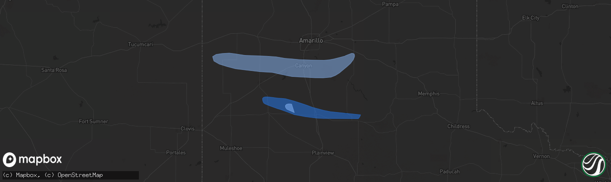 Hail map in Happy, TX on June 5, 2025