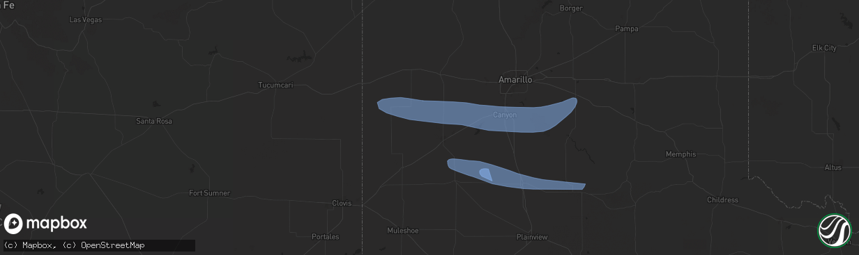 Hail map in Hereford, TX on June 5, 2025