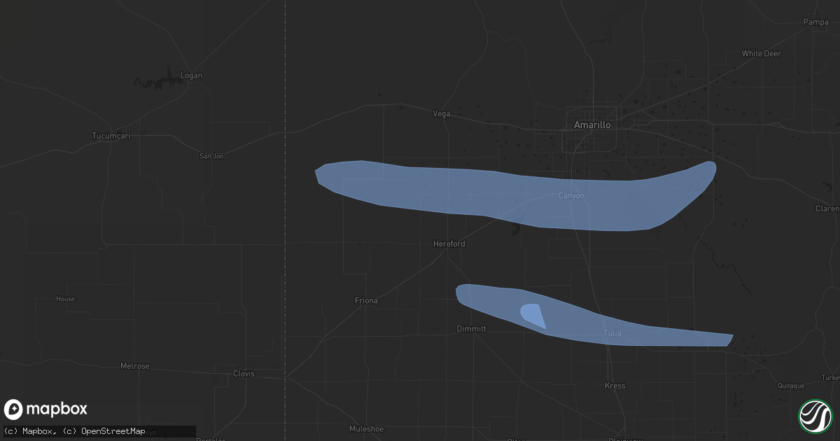 Hail map in Hereford, TX on June 5, 2025