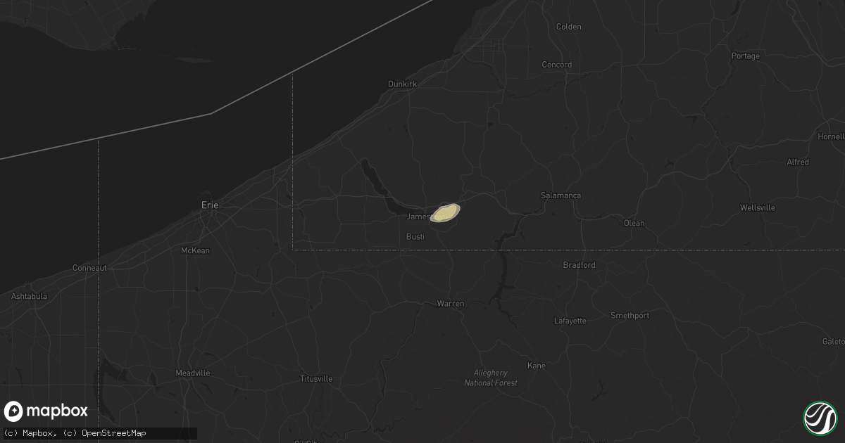 Hail map in Jamestown, NY on June 5, 2025
