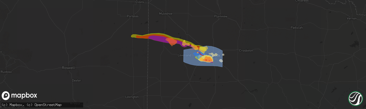 Hail map in Levelland, TX on June 5, 2025
