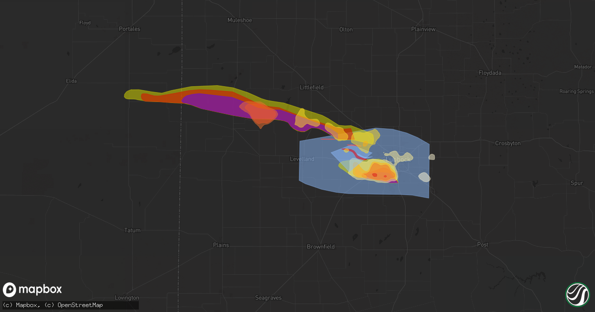 Hail map in Levelland, TX on June 5, 2025