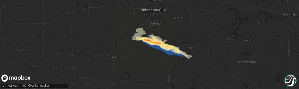Hail map in Lindsay, OK on June 5, 2025