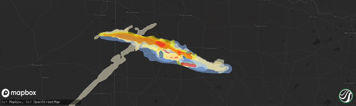 Hail map in Lubbock, TX on June 5, 2025