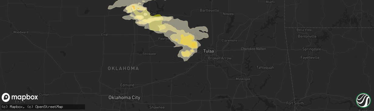 Hail map in Mannford, OK on June 5, 2025