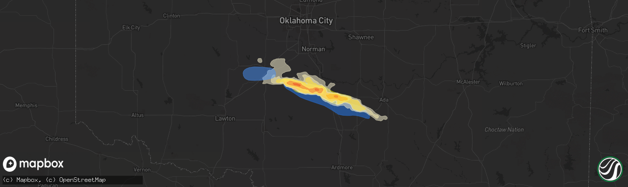Hail map in Maysville, OK on June 5, 2025
