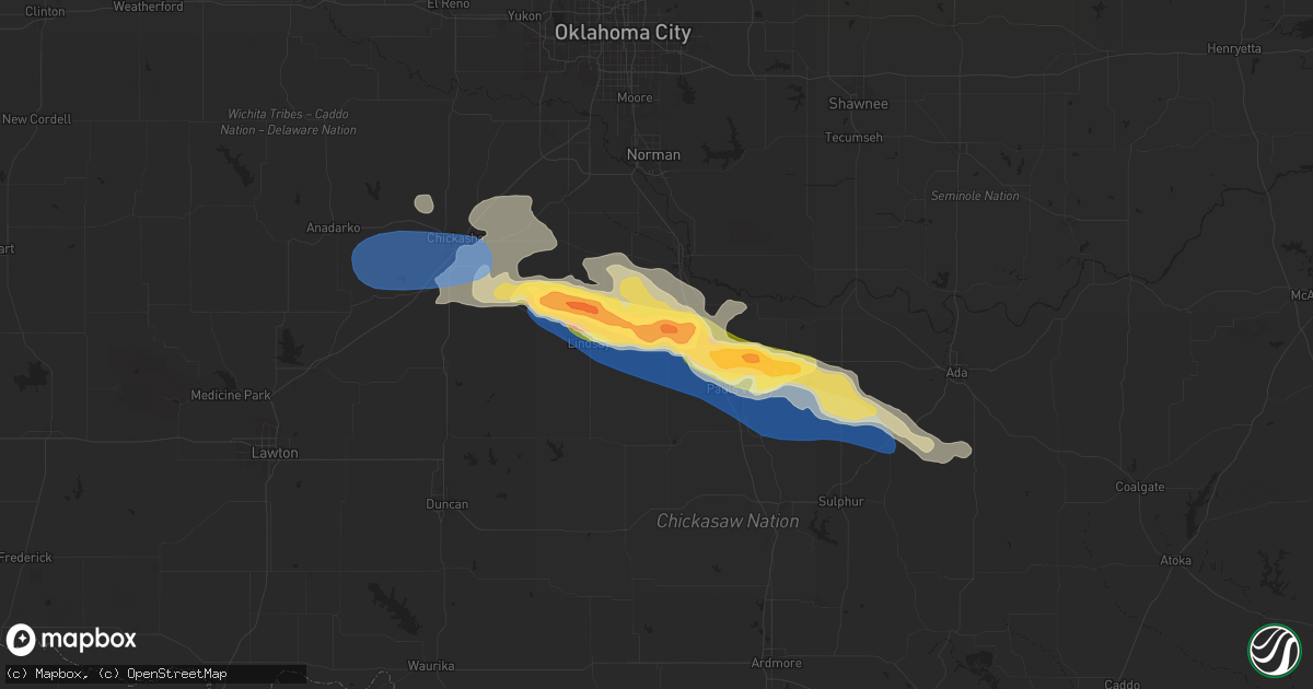 Hail map in Maysville, OK on June 5, 2025