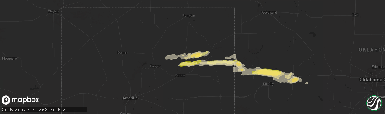 Hail map in Miami, TX on June 5, 2025
