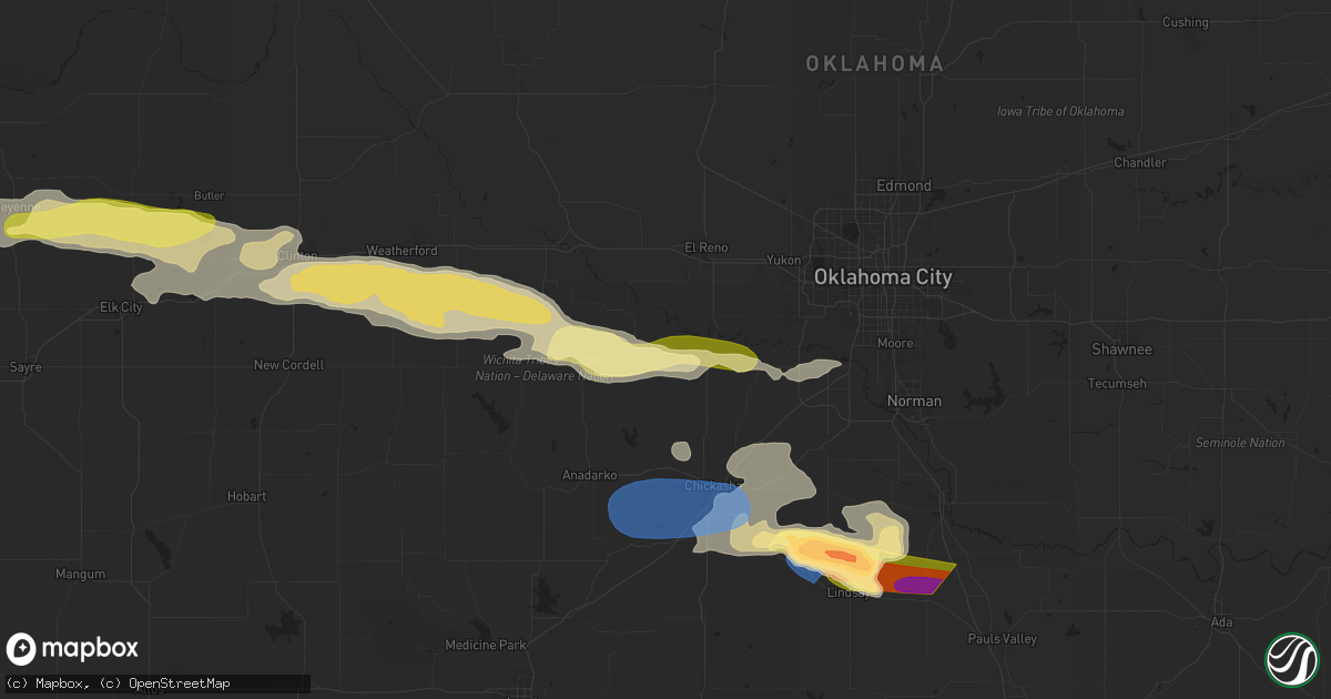 Hail map in Minco, OK on June 5, 2025
