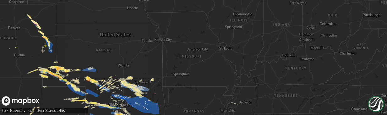 Hail map in Missouri on June 5, 2025