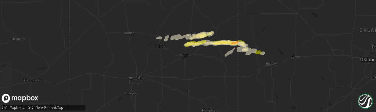 Hail map in Pampa, TX on June 5, 2025