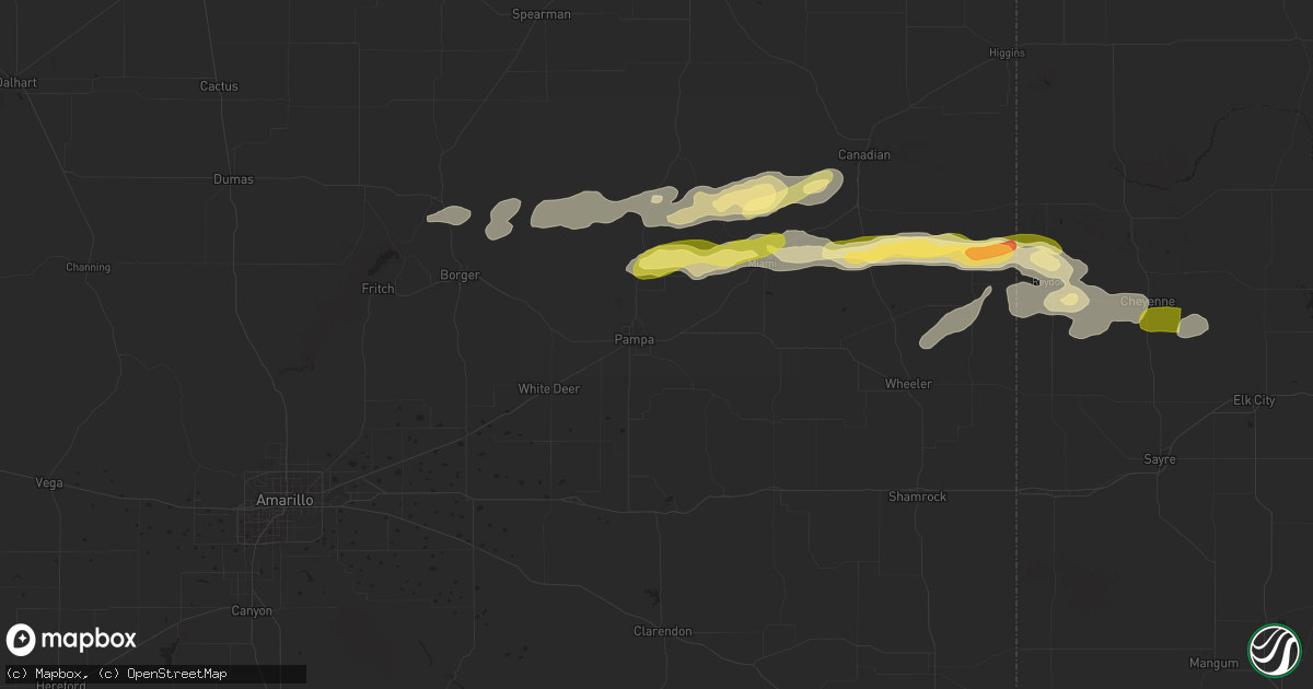 Hail map in Pampa, TX on June 5, 2025