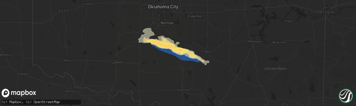 Hail map in Pauls Valley, OK on June 5, 2025