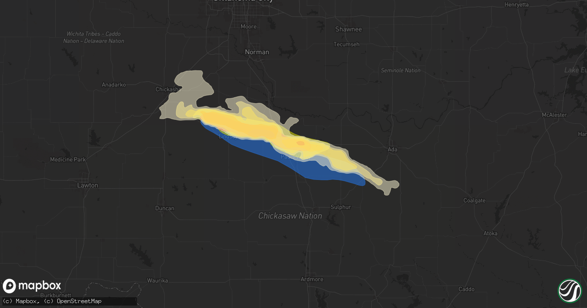 Hail map in Pauls Valley, OK on June 5, 2025