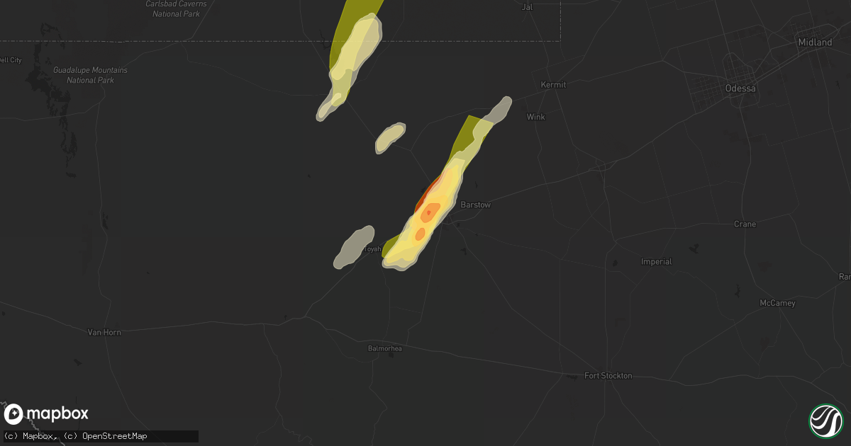 Hail map in Pecos, TX on June 5, 2025