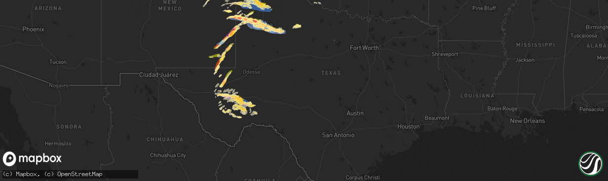 Hail map in Texas on June 5, 2025