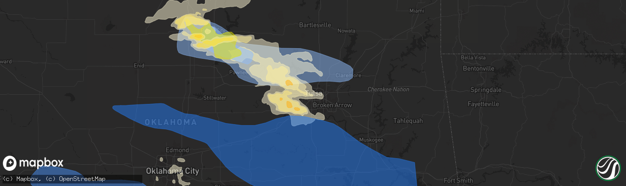 Hail map in Tulsa, OK on June 5, 2025