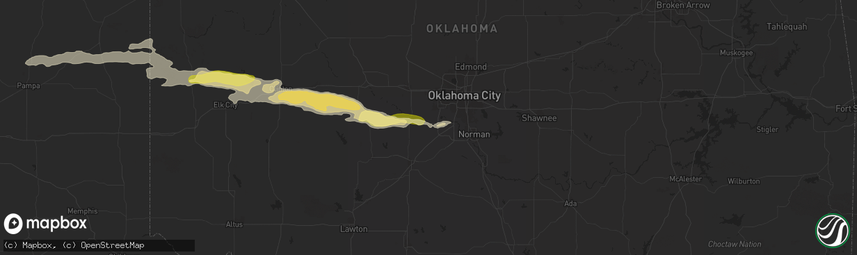 Hail map in Tuttle, OK on June 5, 2025