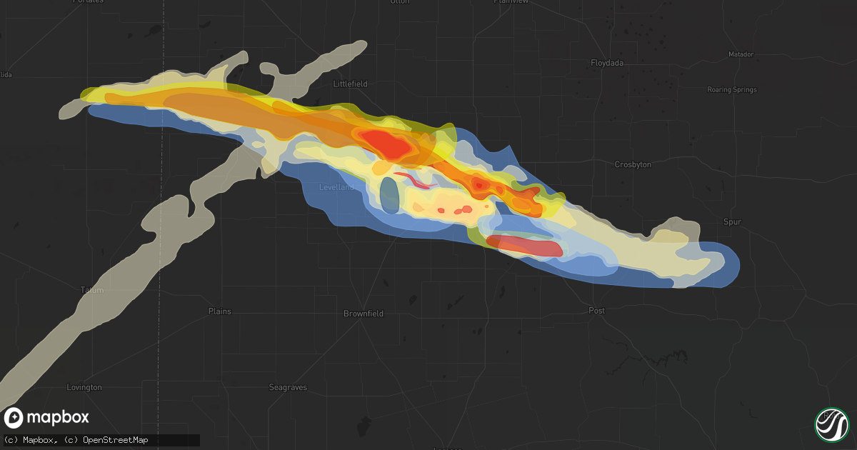 Hail map in Wolfforth, TX on June 5, 2025