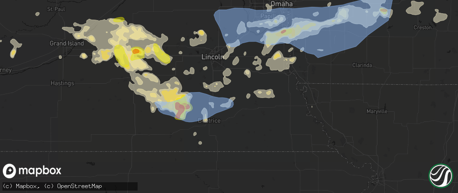 Hail map in Adams, NE on June 5, 2026