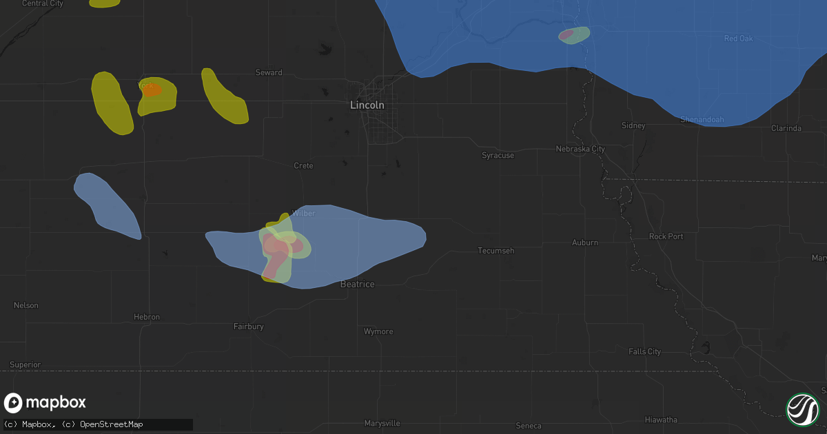 Hail map in Adams, NE on June 5, 2026