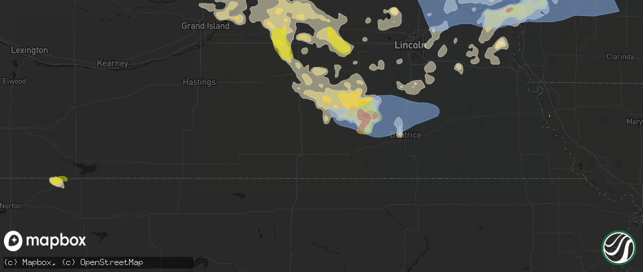 Hail map in Alexandria, NE on June 5, 2026
