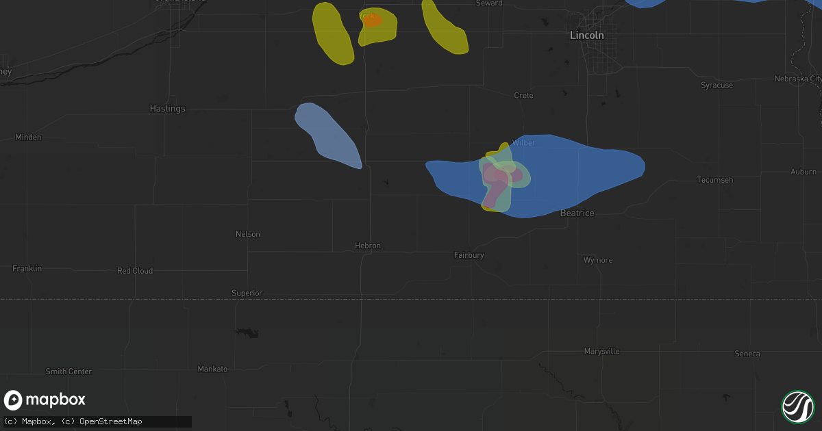 Hail map in Alexandria, NE on June 5, 2026