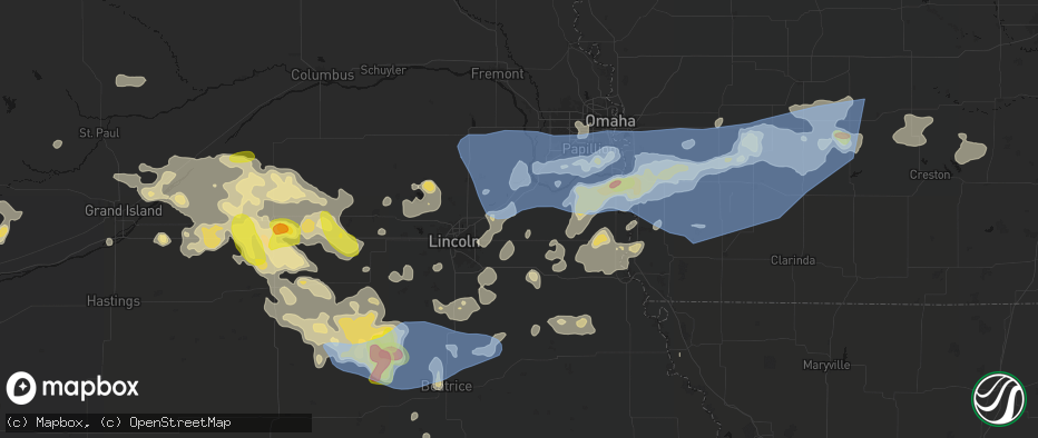 Hail map in Alvo, NE on June 5, 2026
