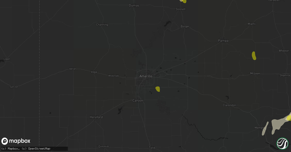 Hail map in Amarillo, TX on June 5, 2026