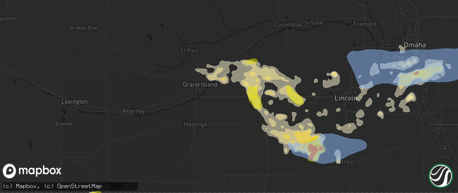 Hail map in Aurora, NE on June 5, 2026
