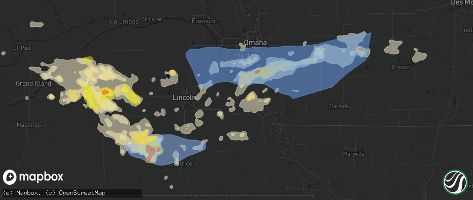 Hail map in Avoca, NE on June 5, 2026