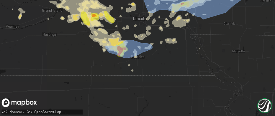 Hail map in Beatrice, NE on June 5, 2026