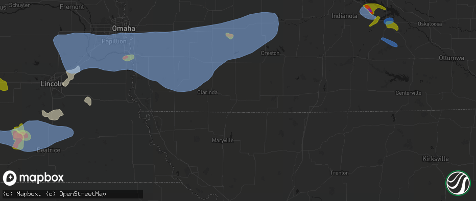 Hail map in Bedford, IA on June 5, 2026