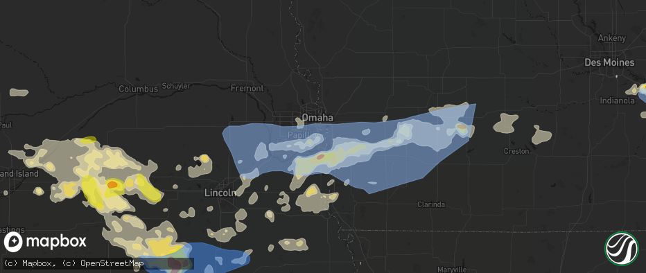 Hail map in Bellevue, NE on June 5, 2026
