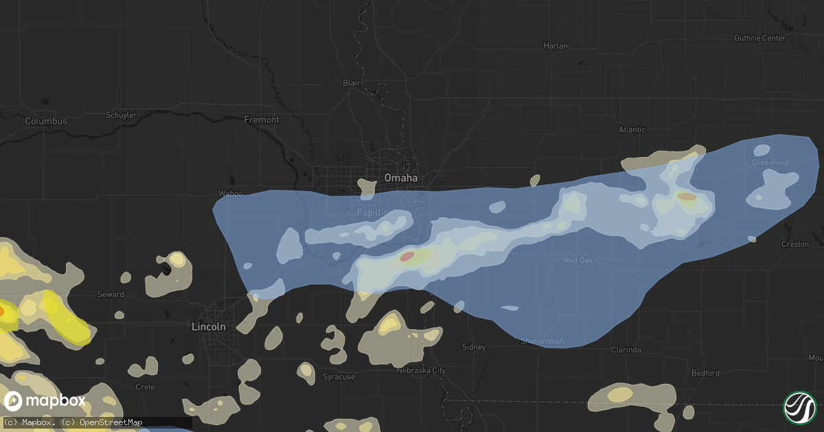 Hail map in Bellevue, NE on June 5, 2026