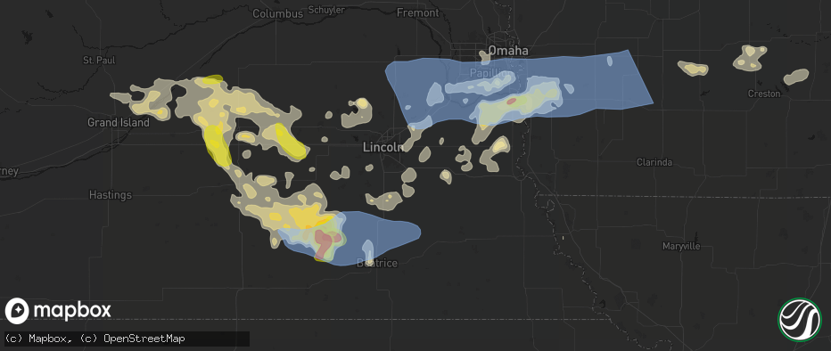 Hail map in Bennet, NE on June 5, 2026