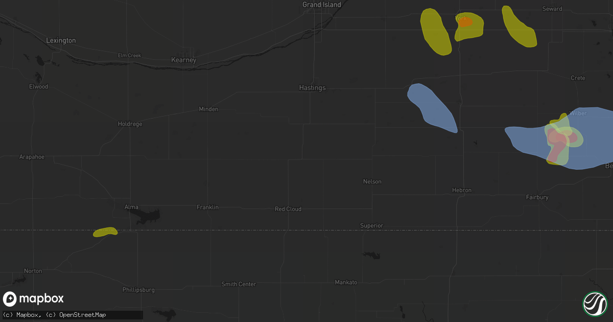 Hail map in Blue Hill, NE on June 5, 2026