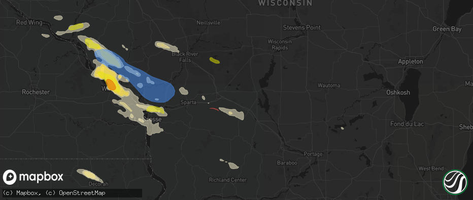 Hail map in Camp Douglas, WI on June 5, 2026