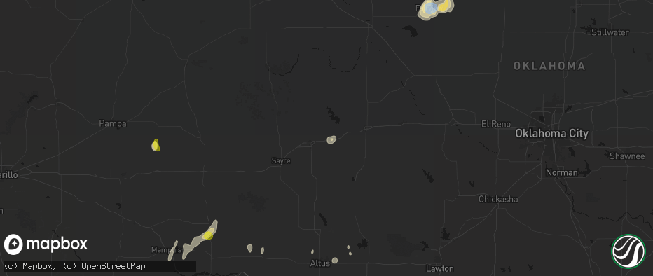 Hail map in Canute, OK on June 5, 2026