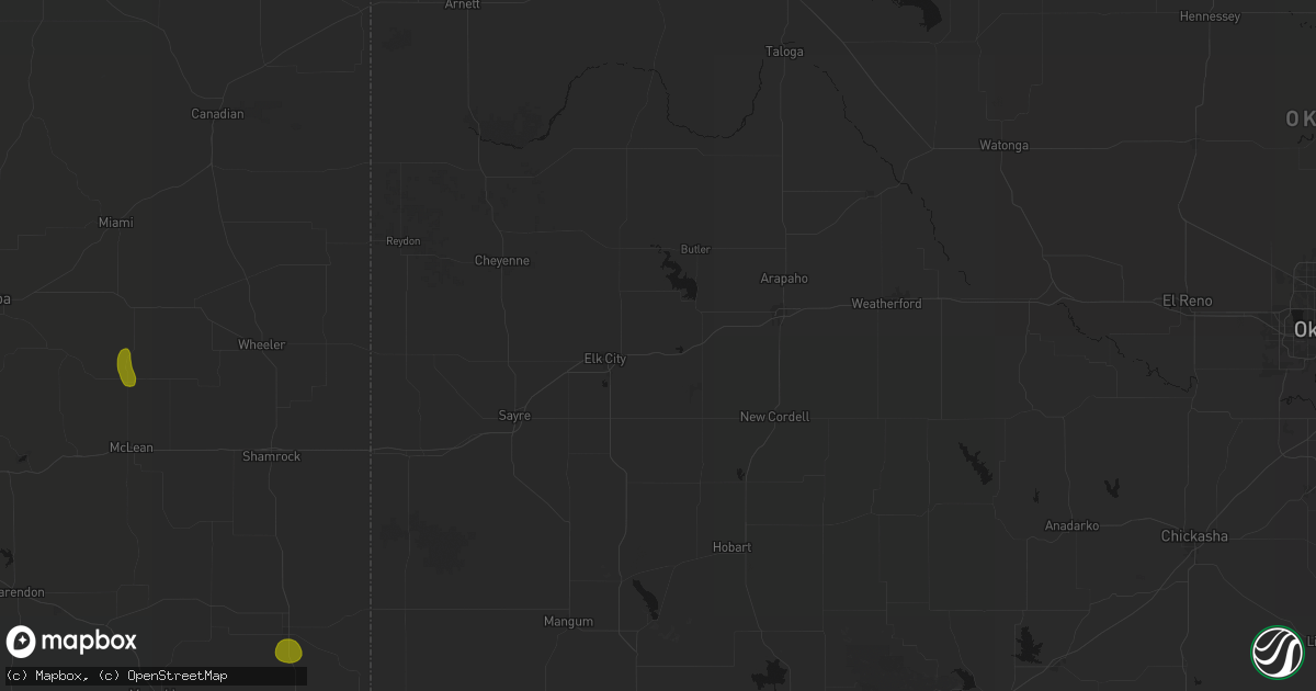 Hail map in Canute, OK on June 5, 2026