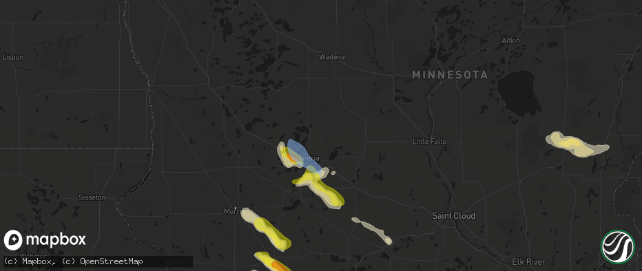 Hail map in Carlos, MN on June 5, 2026