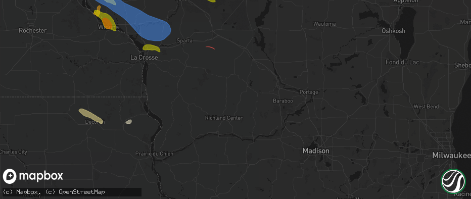 Hail map in Cazenovia, WI on June 5, 2026