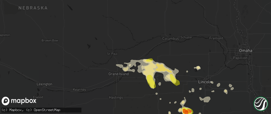 Hail map in Central City, NE on June 5, 2026