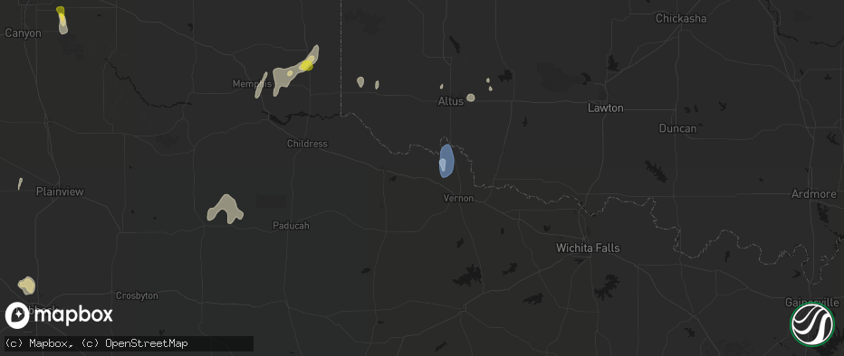 Hail map in Chillicothe, TX on June 5, 2026