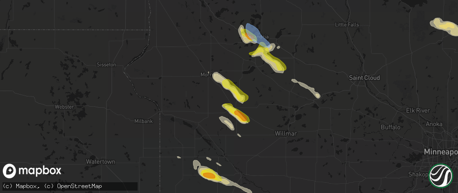 Hail map in Clontarf, MN on June 5, 2026